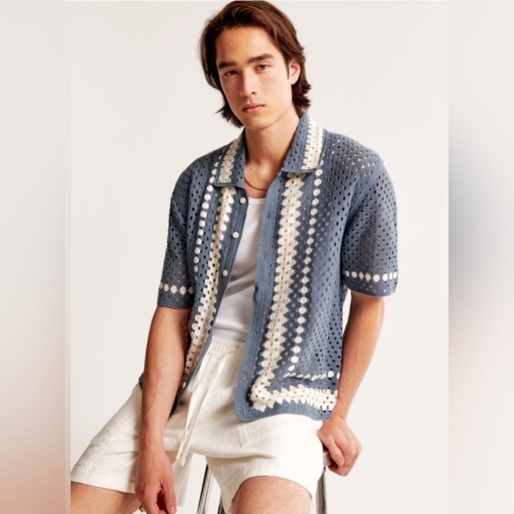 TRUTH Men's Crochet Button Down Shirt